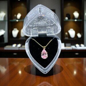 Swarovski Crystal Pink Teardrop Necklace Gold Gift Coquette NWT Holiday